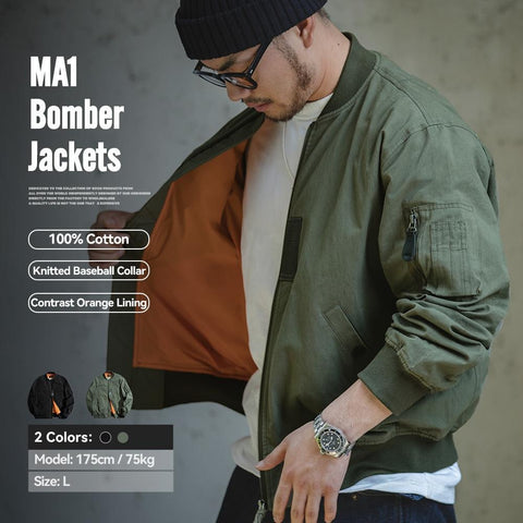 MADEN Men’s MA-1 Bomber Jacket – Retro Green, Windproof
