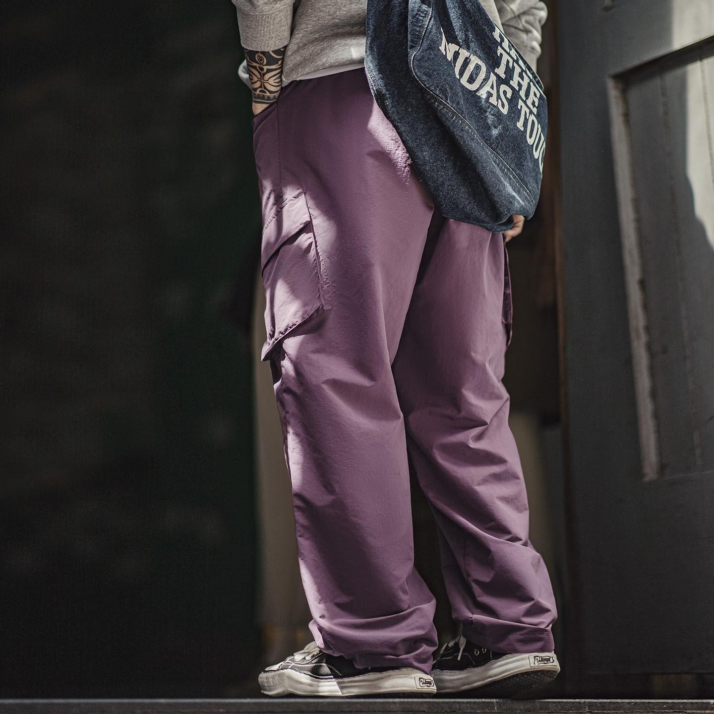 MADEN Outdoor Tech Pants for Men Quick Dry Lightweight Breathable Nylon Cargo Pants with Big Pockets Purple Hiking Joggers Camping