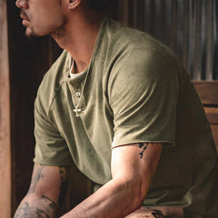 Camiseta Henley retro MADEN para hombre de algodón pesado