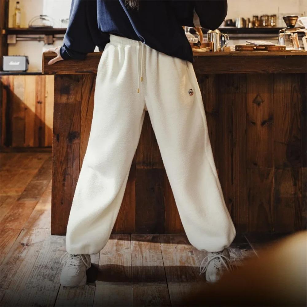 MADEN Damen Herbst/Winter Freizeithose mit Plüschfutter und Fleece-Einlage, Strickhose mit geradem Bein 