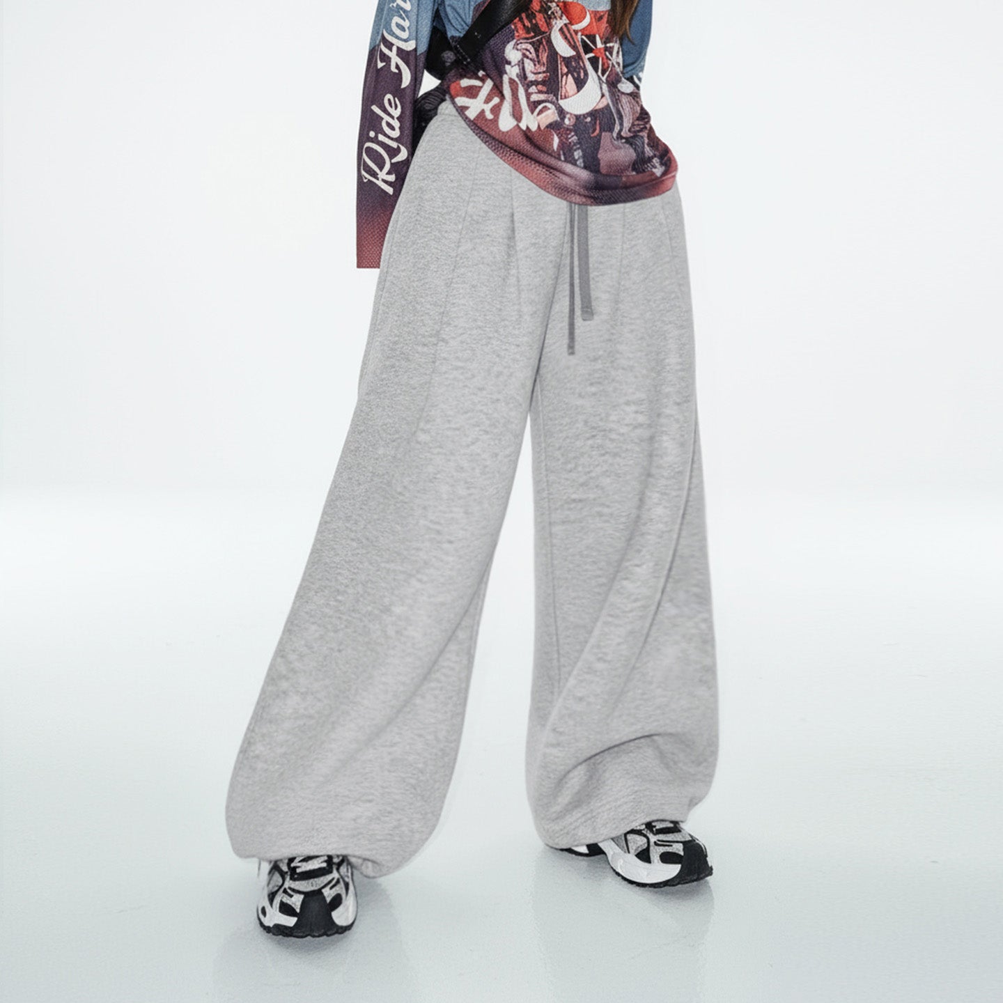 Pantalones deportivos gris claro para mujer MADEN con cintura elástica