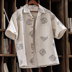 Chemises rétro en lin pour homme MADEN, imprimées, 100 % coton, manches courtes, coupe ample, collection été 