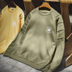 MADEN Fleecegefüttertes olivgrünes Sweatshirt mit Rundhalsausschnitt