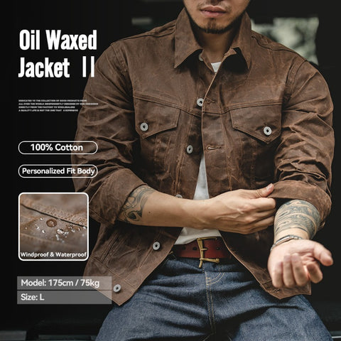 MADEN Heavyweight Oil Wax Canvas Jacket for Men American Retro Workwear Amekaji Hunting Coat