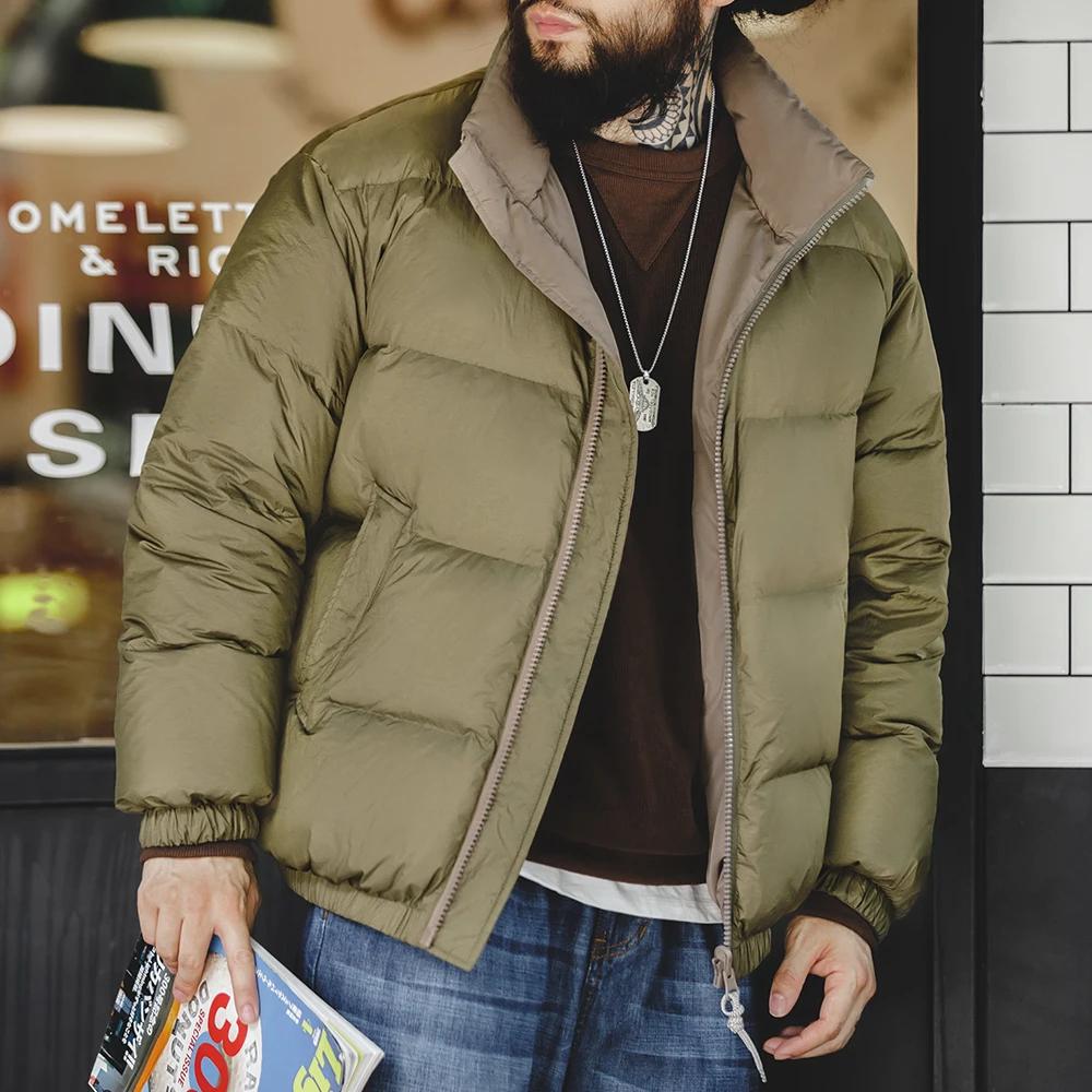 Doudoune réversible d'hiver Maden pour homme, garnissage en duvet de canard blanc, col montant polyvalent, manteau chaud, couleur unie 