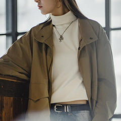 MADEN Damen Gerippter Rollkragenpullover