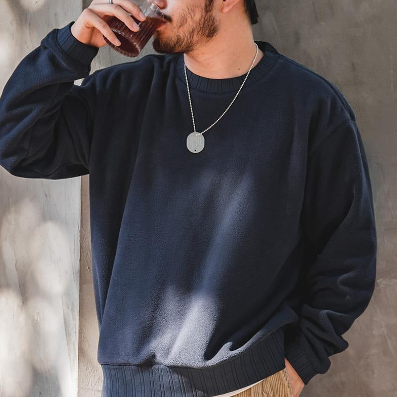 MADEN Retro O-Neck Fleece Sweatshirt – Oversize Pullover Streetwear Thickened