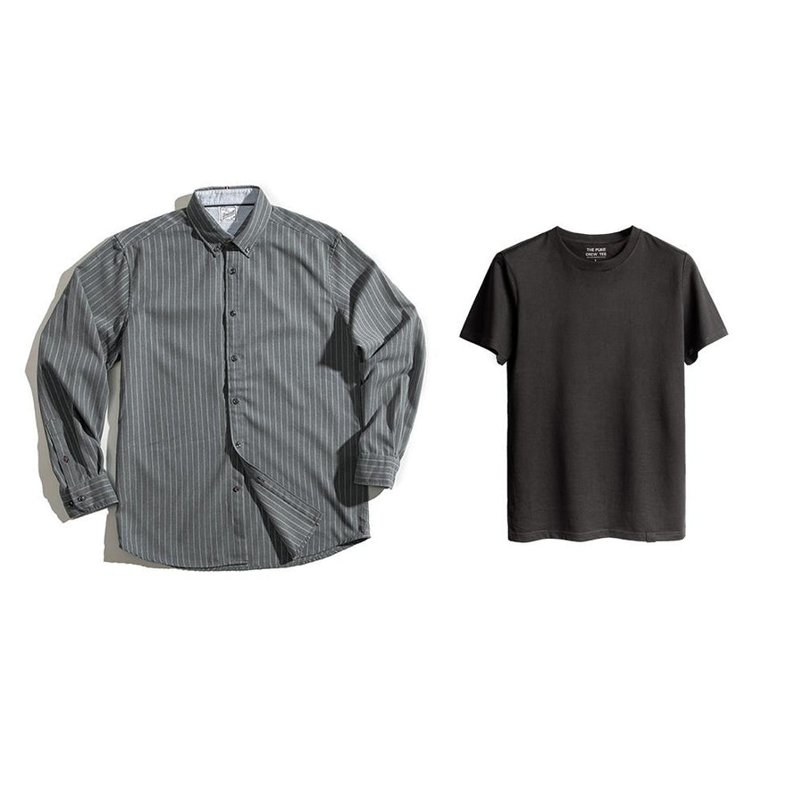 MADEN Men's Brushed Pinstripe Button-Down Shirt