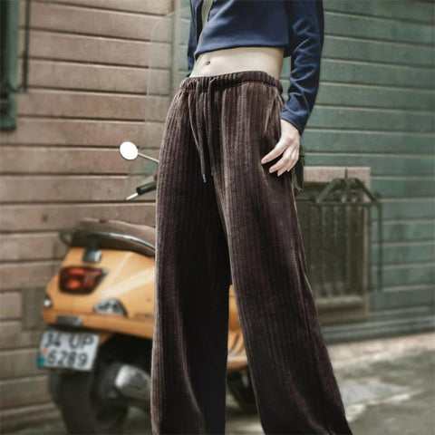 MADEN Damen Herbst American Vintage Straight Tube Drop Wide Leg Pants Soft Glutinous Wind Narrow Edition Slim Casual Pants 