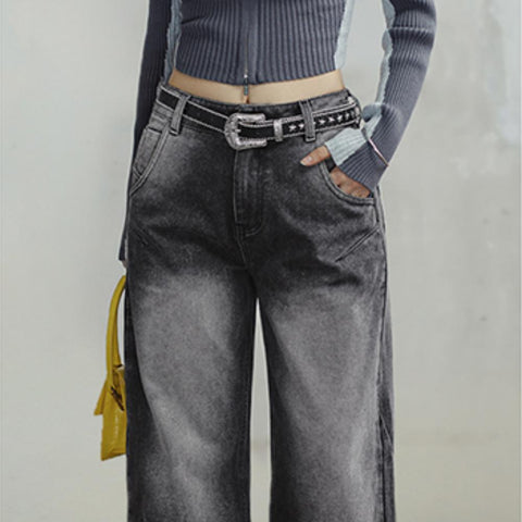 MADEN 3D-Cut Black Jeans for Women Mid-waist Straight Pants Spring and Fall Season Casual Trousers Streetwear Jeans