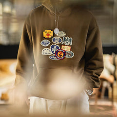MADEN Brauner Hoodie mit Abzeichen-Stickerei - Fleecegefüttert