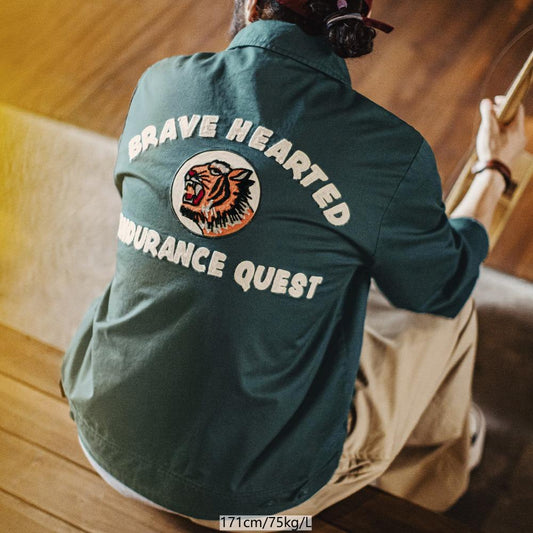 MADEN Retro bestickte Coach-Jacke aus schwerer Baumwolle
