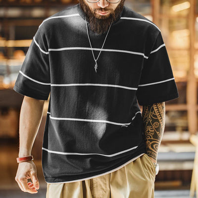 MADEN Contrast Stripe T-Shirt Men | Casual City Boy Style Crewneck Relaxed-fit Tee  Streetwear #workwearstyle
