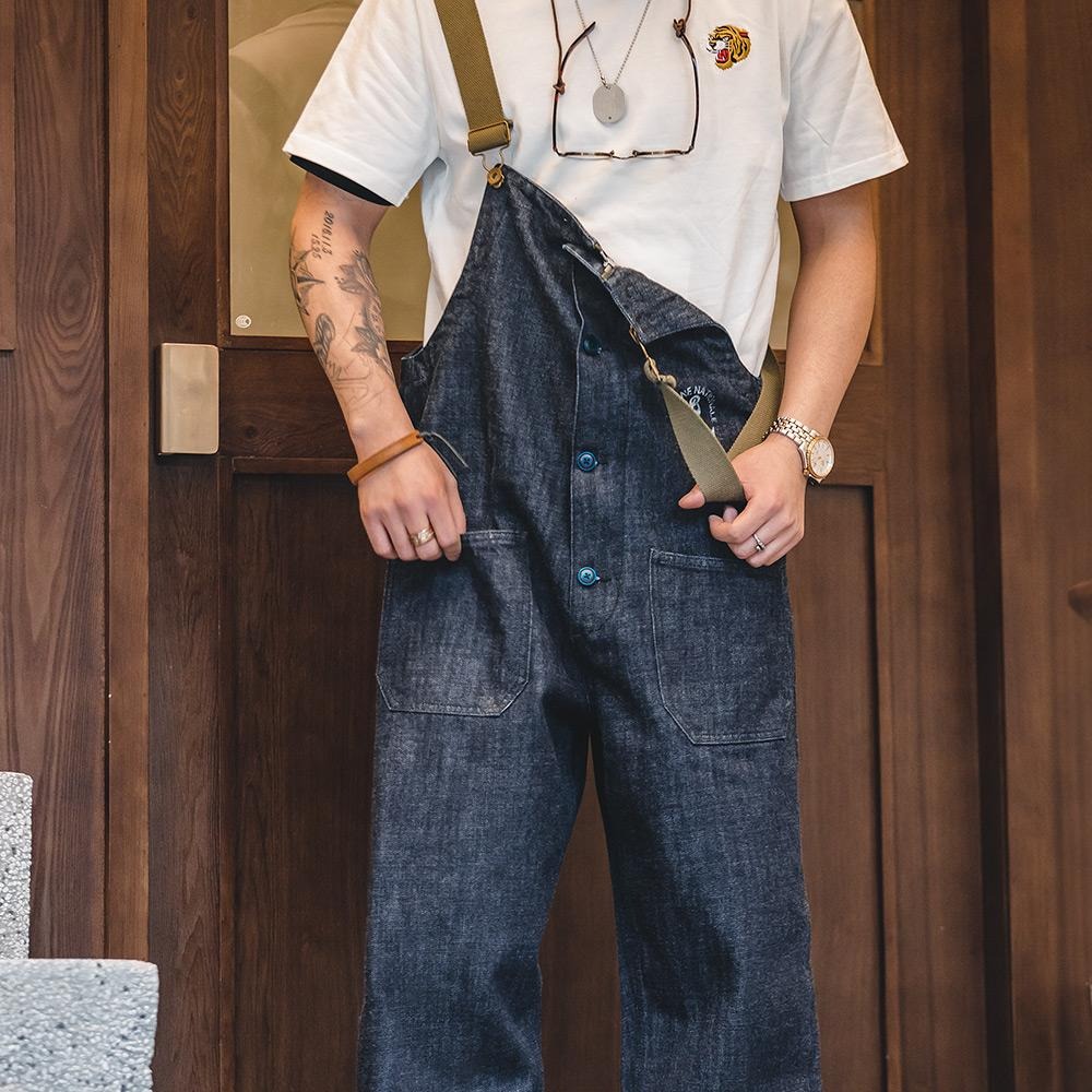 MADEN Herren Schwergewicht Baumwoll Cargo Denim Latzhose