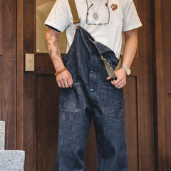 MADEN Herren Schwergewicht Baumwoll Cargo Denim Latzhose