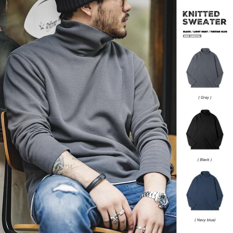 MADEN Herren Schwergewicht Gerippter Rollkragen Slim-Fit Pullover