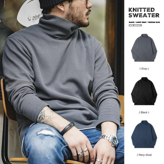 MADEN Herren Schwergewicht Gerippter Rollkragen Slim-Fit Pullover