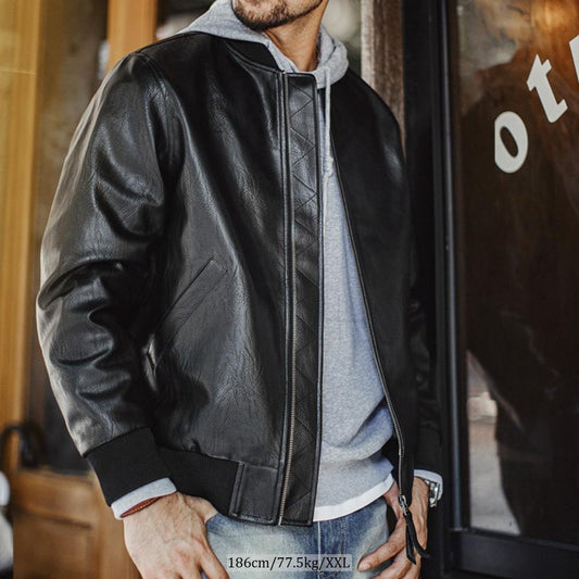 MADEN Men's Litchi Leather Ma1 Bomber Jacket