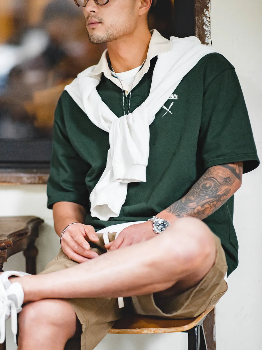 MADEN Colorblock Baseball Embroidery Heavyweight Cotton Polo