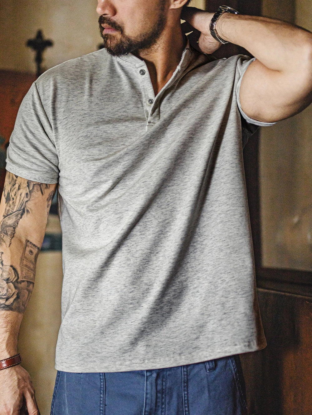 MADEN Men's Quick-Dry Moisture-Wicking Short-Sleeve Henley Shirt