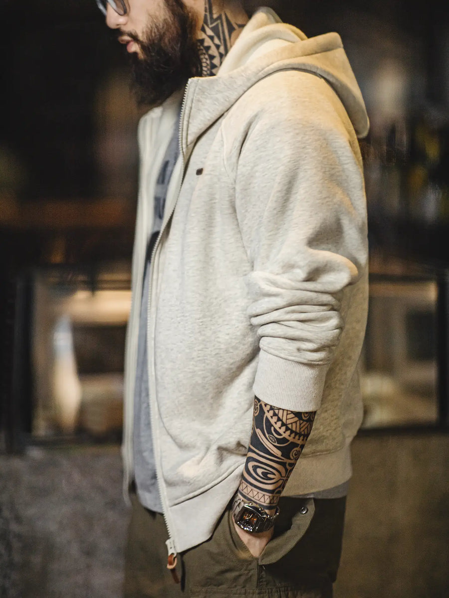 Sweat-shirt à capuche gris pour homme MADEN – Veste polaire épaisse zippée 