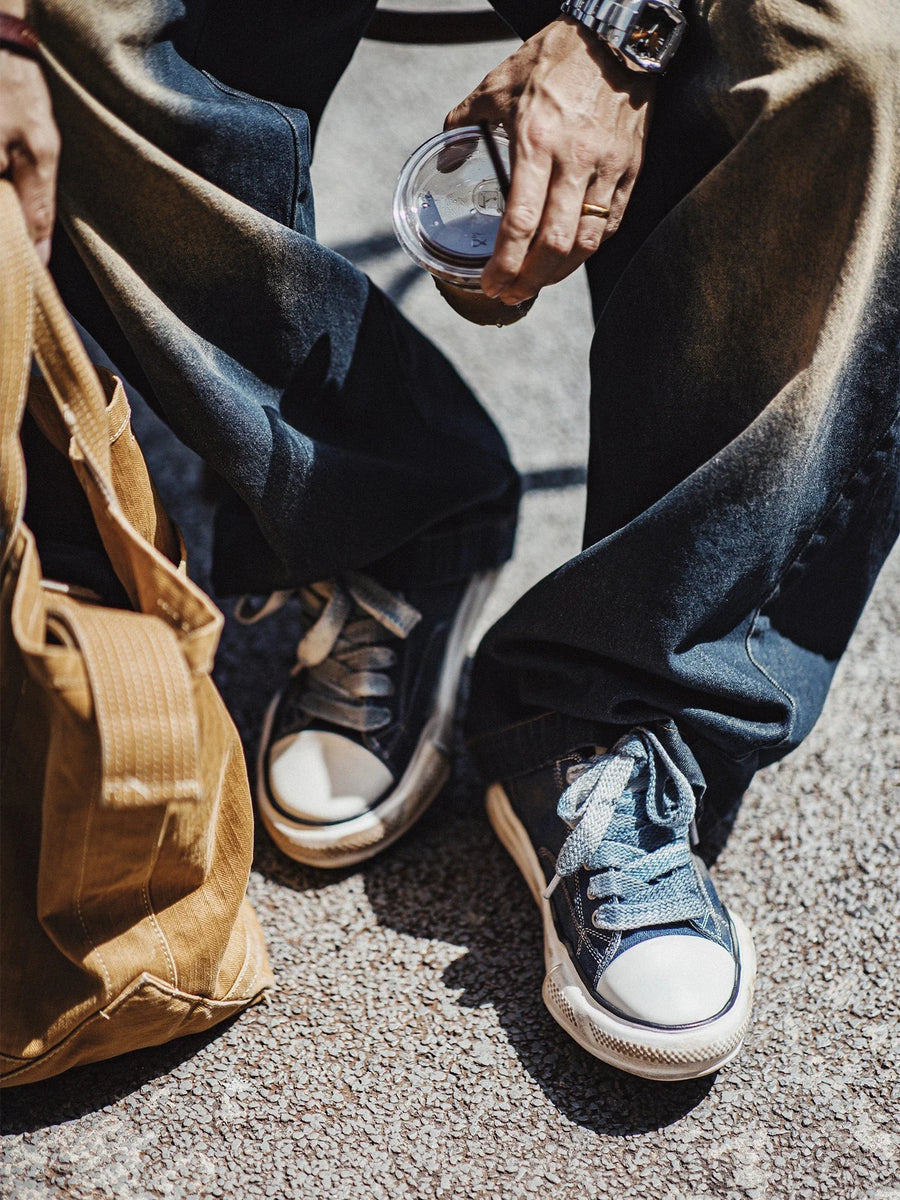 MADEN Men's Vintage Indigo-Dyed Denim Canvas Sneakers