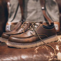 MADEN Herren Retro Leder Kampfstiefel mit niedrigem Schaft