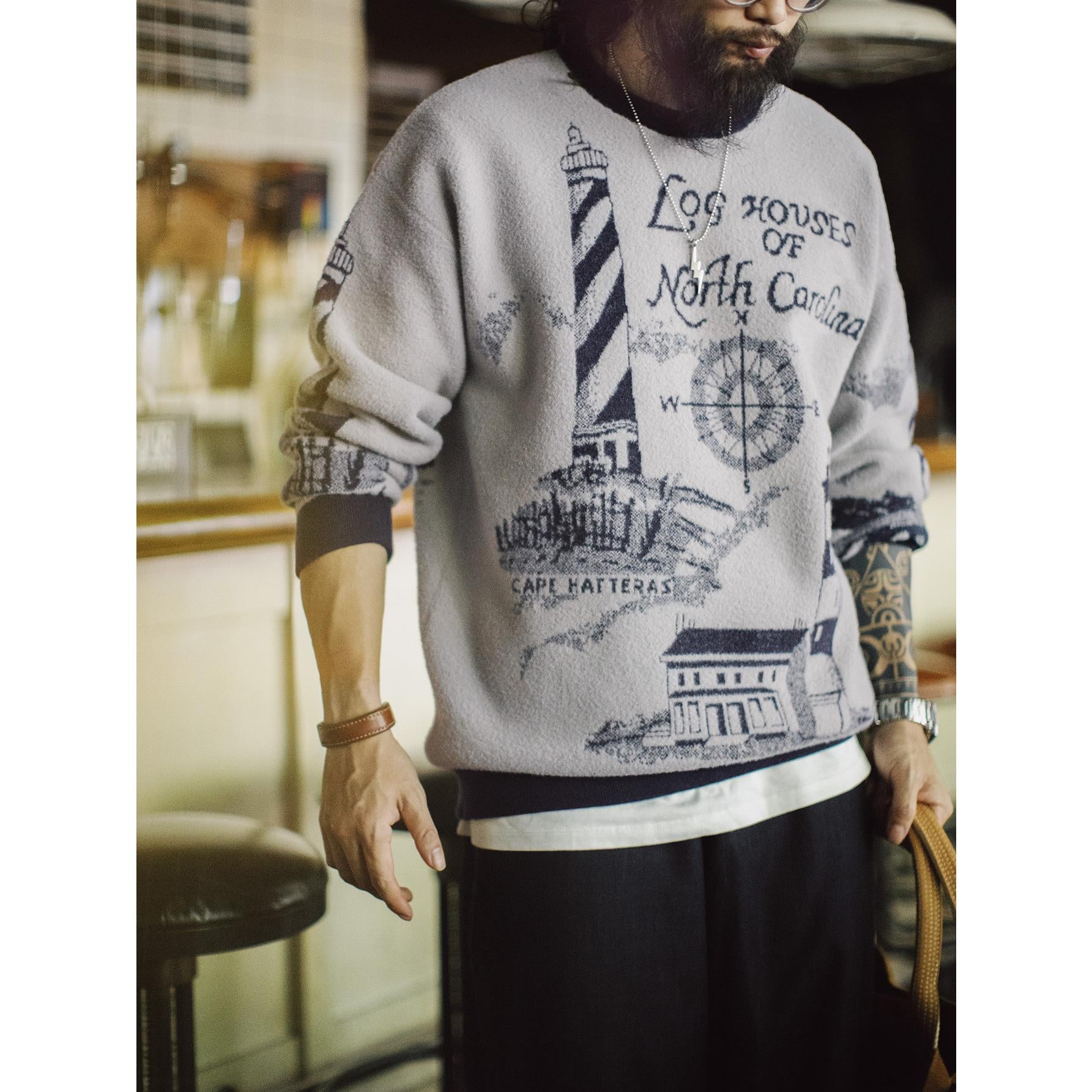 MADEN Leuchtturm Strickpullover - Lockerer Schwerer Pullover Grau
