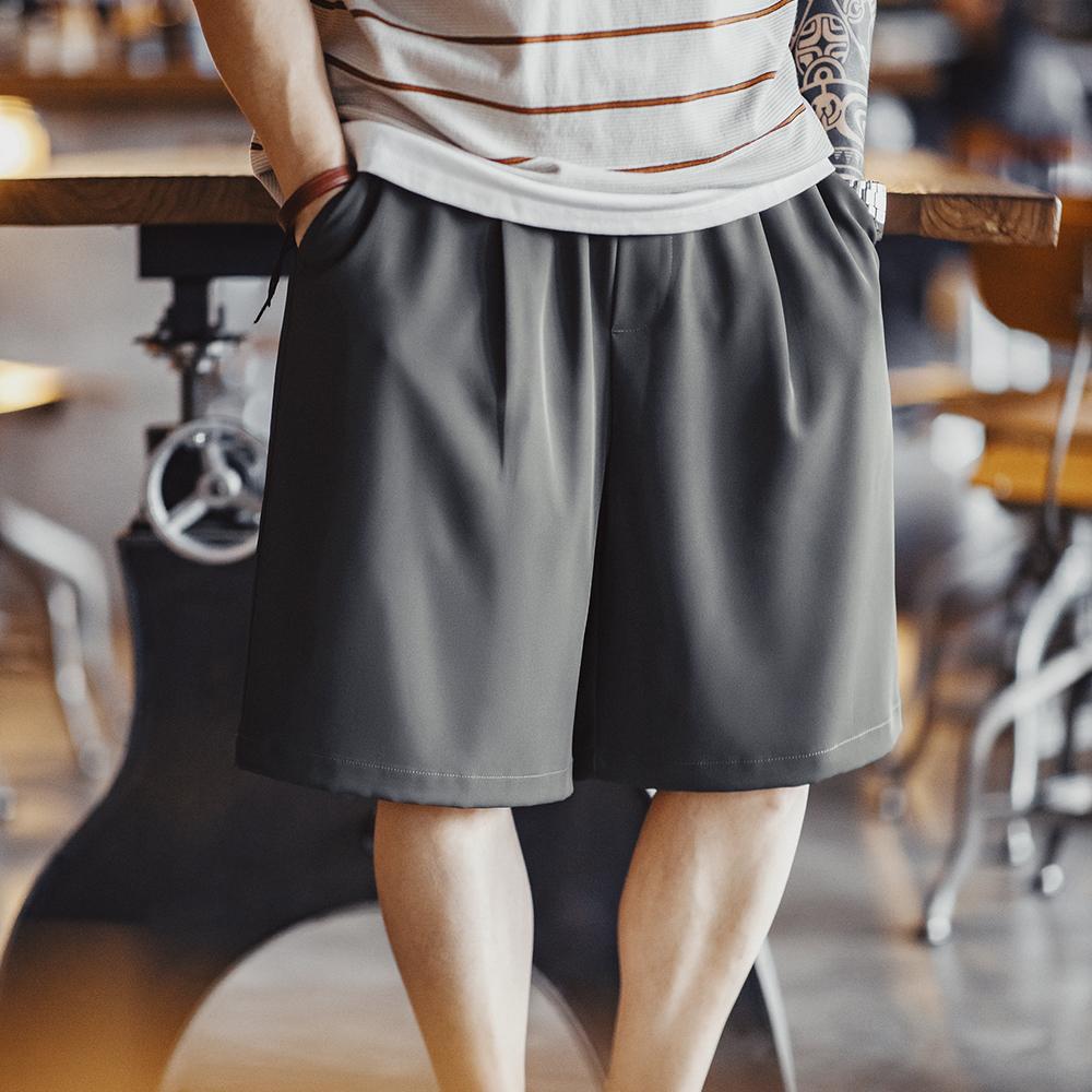 MADEN Casual Shorts Easypants No-ironing Loose-fit Straight Short Pants Drape Solid Color with Drawstring Summer New