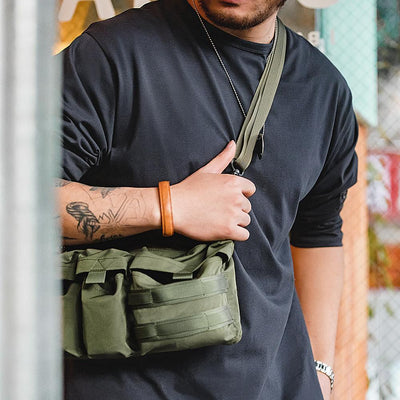 マデン 多機能多ポケット メンズ用和風斜め掛け鞄 男性用屋外登山腰掛け鞄