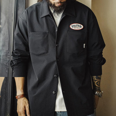 MADEN Men's  Black Utility Pocket Shirt Jacket Long Sleeve Outdoor Workwear Over Shirt Lightweight Techwear Hiking Casual Fall Shacket