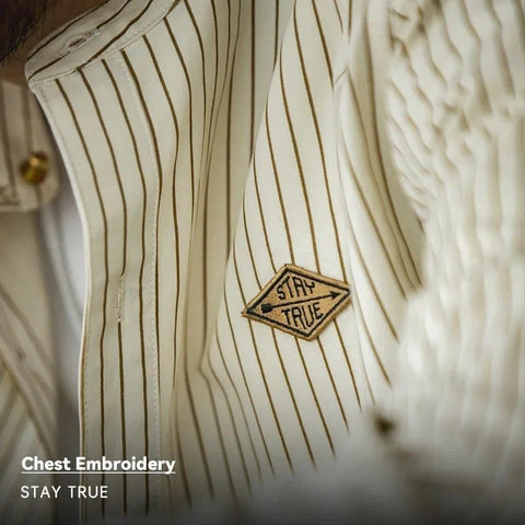 MADEN Gestreiftes Langarmhemd mit Stehkragen – 100 % Baumwolle 