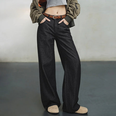 MADEN Damen Retro-Jeans Schwarz – Gerader, lockerer Schnitt