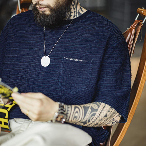 Áo thun nam dệt kim họa tiết sóng MADEN, thoải mái, mềm mại, có kết cấu, dáng rộng, tay ngắn, áo mùa hè