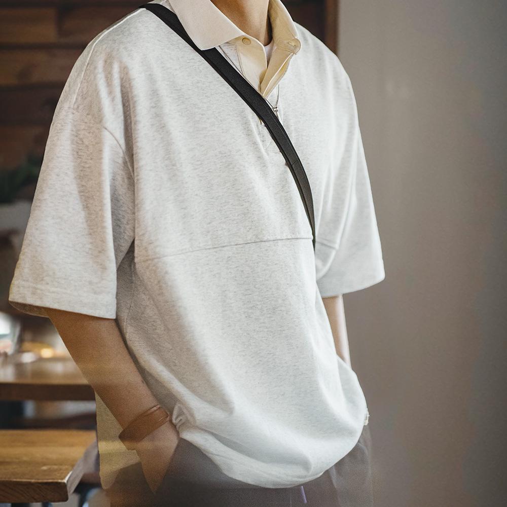 MADEN Retro Knitted Polo Shirt Lapel Collar Casual T-shirt for Men Summer Heavyweight Tshirts Uncle Fu Brand