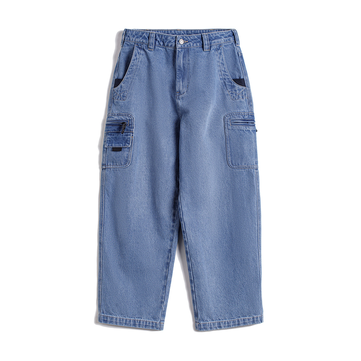 Jeans rectos de mezclilla lavada con múltiples bolsillos MADEN