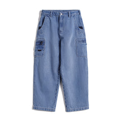 Jeans rectos de mezclilla lavada con múltiples bolsillos MADEN