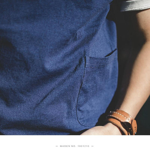 Maden Vintage Indigo Polohemden mit Reverskragen für Herren, Freizeit, 100 % Baumwolle, Taschen-T-Shirt, Kleinblau, Kurzarm-T-Shirts, Sommeroberteile 