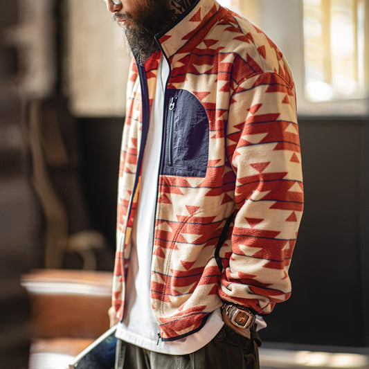 MADEN Navajo Fleece Jacke mit Reißverschluss