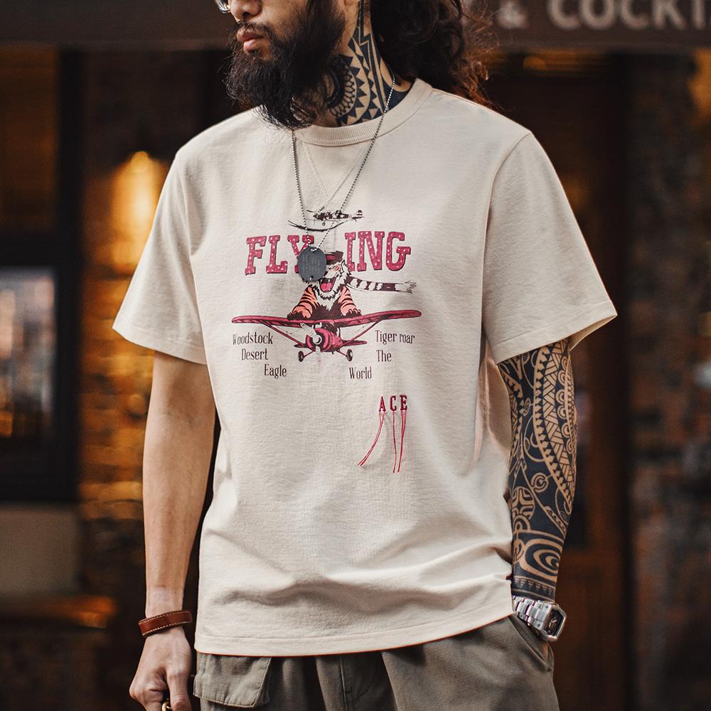 Camiseta holgada de manga corta con doble costura para hombre MADEN con estampado retro de tigre estilo Amekaji, primavera verano