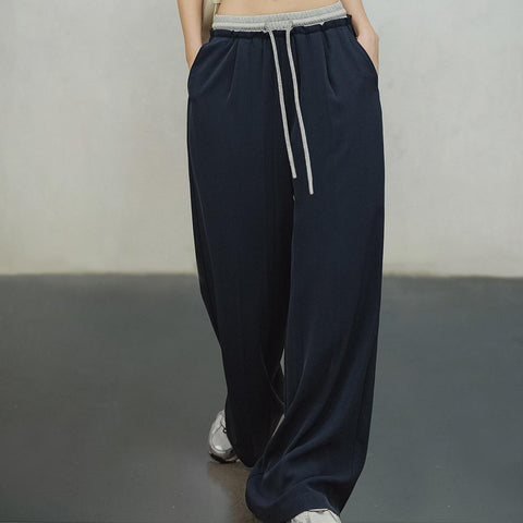 Pantalones de pierna ancha azul marino MADEN para mujer, ajuste holgado, cintura elástica, pantalones casuales, pantalones largos hasta el suelo con caída, pantalones cómodos