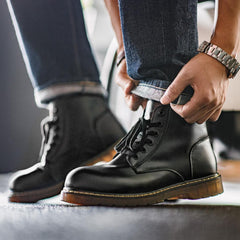 MADEN 6-Loch Weiche Leder Kampfstiefel bis zur Mitte der Wade