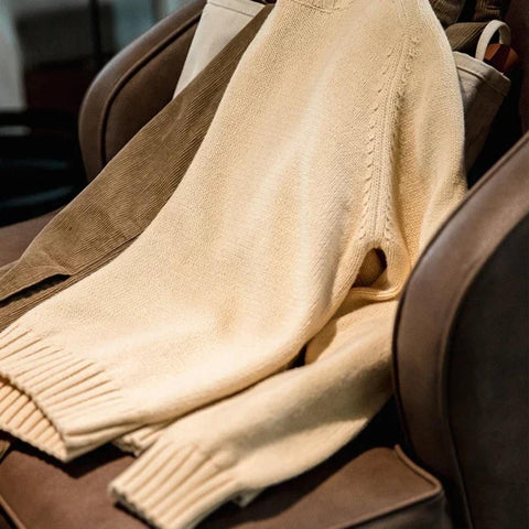 마덴 여성 하이넥 스웨터 가을 겨울 두꺼운 따뜻한 니트 의류 밀 이삭 질감 스웨터 베이지색 풀오버 상의