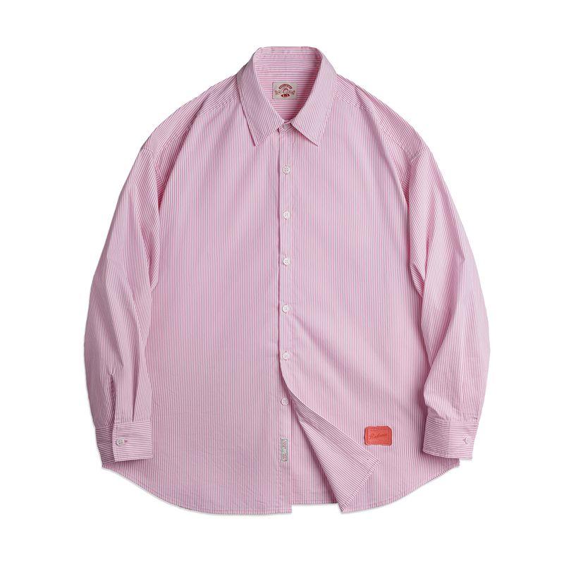 MADEN Light Spring Pink and White Striped Shirt Lazy Holiday Style Jacket Slightly Elastic Hollow Oversize Top Spring Women