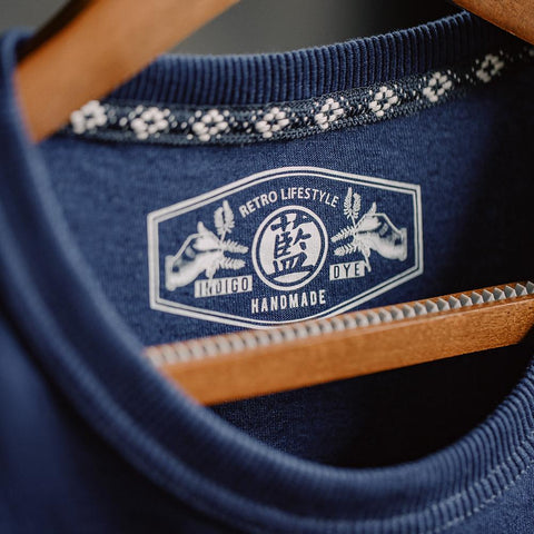 MADEN Casual T-shirt Men Vintage Indigo Plant-Based Blue Dye Cotton 100% Tee Patchwork Pockets Uncle Fu Original Design