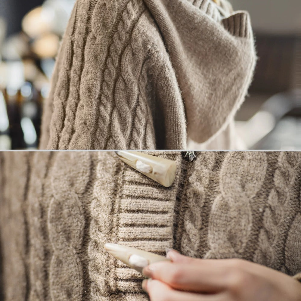MADEN Grob gestrickter Duffle-Kapuzenpullover mit Knöpfen
