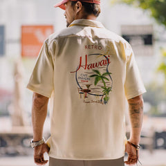 MADEN Retro Hawaiian Embroidery Cuban Collar Shirt