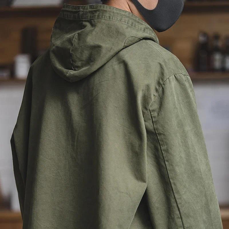 Chaqueta con capucha para hombre Maden Chaqueta de manga larga tipo cubierta Cuello con cordón Chaqueta de trabajo Puños verdes Cierre con cinta Chaqueta