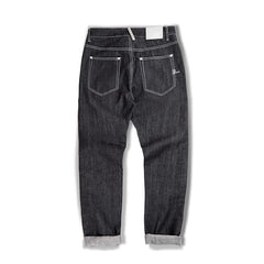 MADEN Herren Selvedge Raw Denim Gerade Bein Slim Fit Jeans