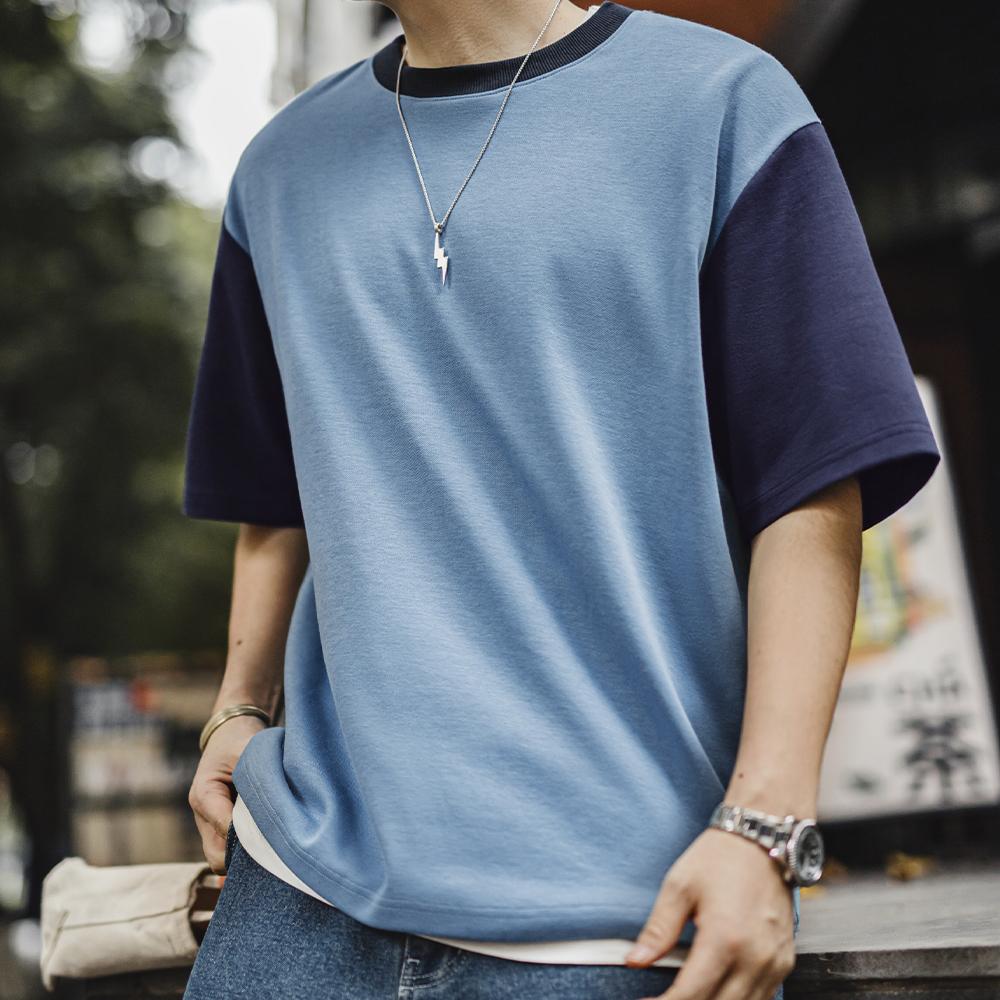 Camiseta MADEN de bloques de color para hombre Estilo retro Cuello acanalado Hombros caídos Camiseta de manga corta con capa de aire Corte holgado Verano 2025